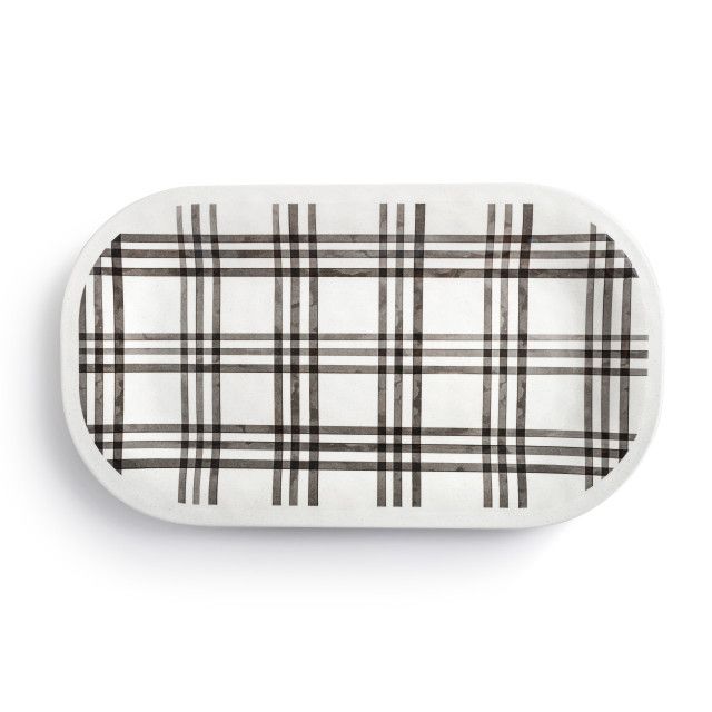 Black Plaid Medium Melamine Rectangular Platter