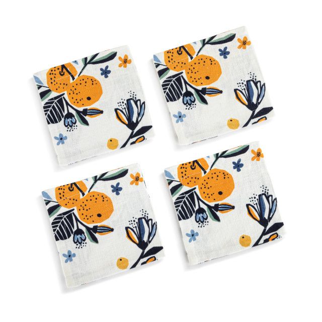 Citrus Blooms Fabric Cocktail Napkins Set of 4  - 6in