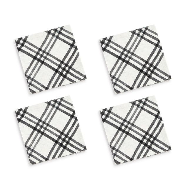 Black Plaid Fabric Cocktail Napkin