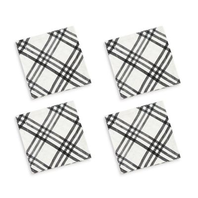Black Plaid Fabric Cocktail Napkin