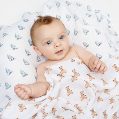 Lulujo Cotton Swaddles - Vintage Teddy Bears &amp; Sailboats
