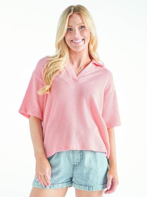 Ribbed Knit Collared Top