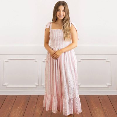 Textured Tie Top Smocked Dress