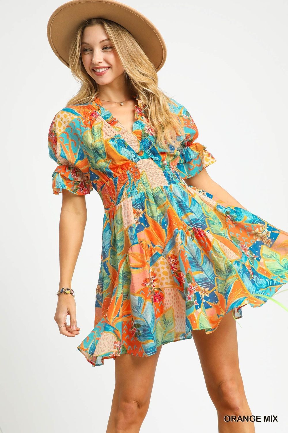 Smocked Band Shirred Dress