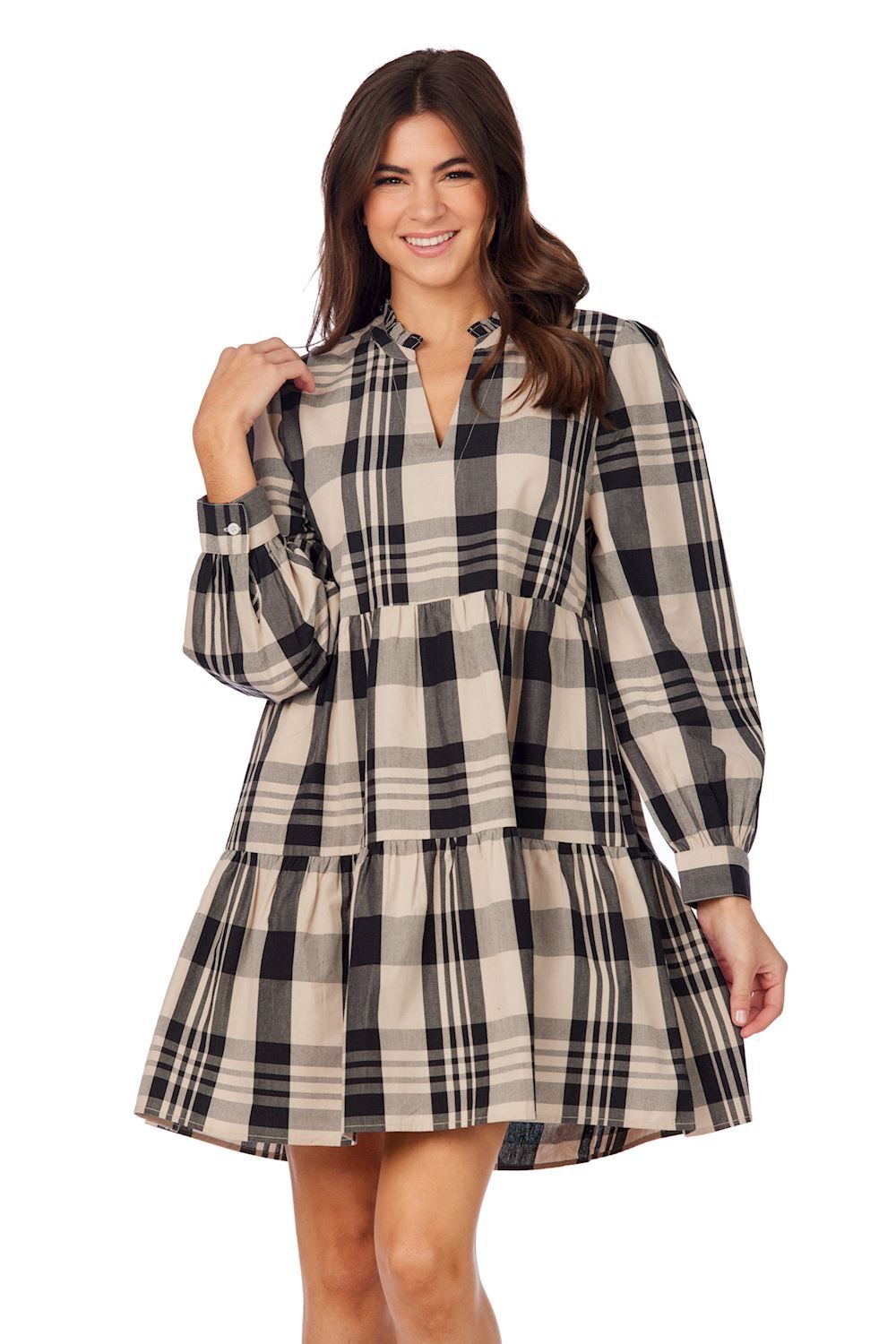 Shannon Plaid Dress, Color: Tan, Size: S