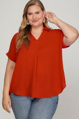 Plus - Drop Shoulder Collared Woven Top
