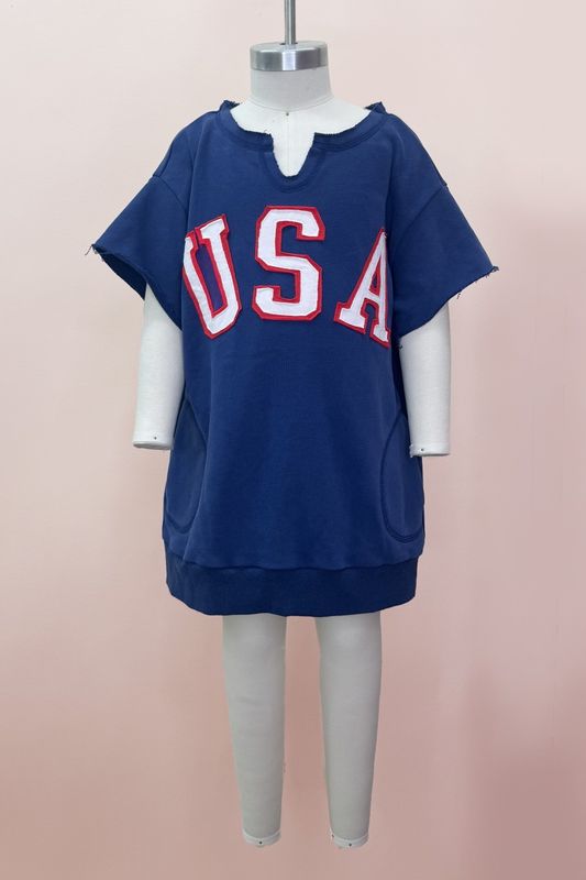 Girls - USA Applique Printed Sweatshirts Dress