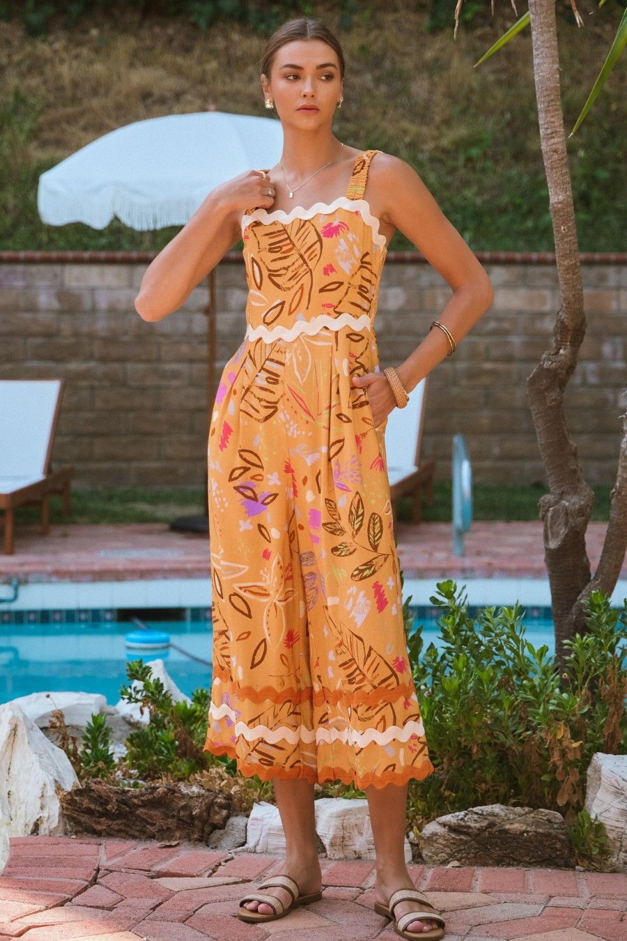 Conversational Printed Midi Jumpsuit