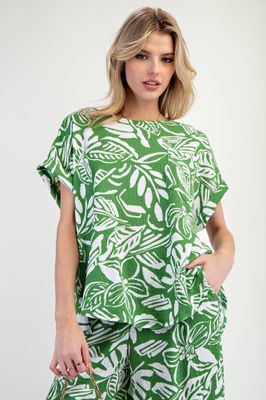 Plus - Tropical Printed Knit Top
