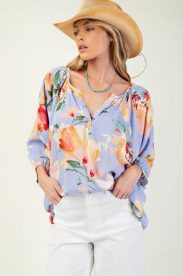 Plus - Printed Rayon Linen Woven Top