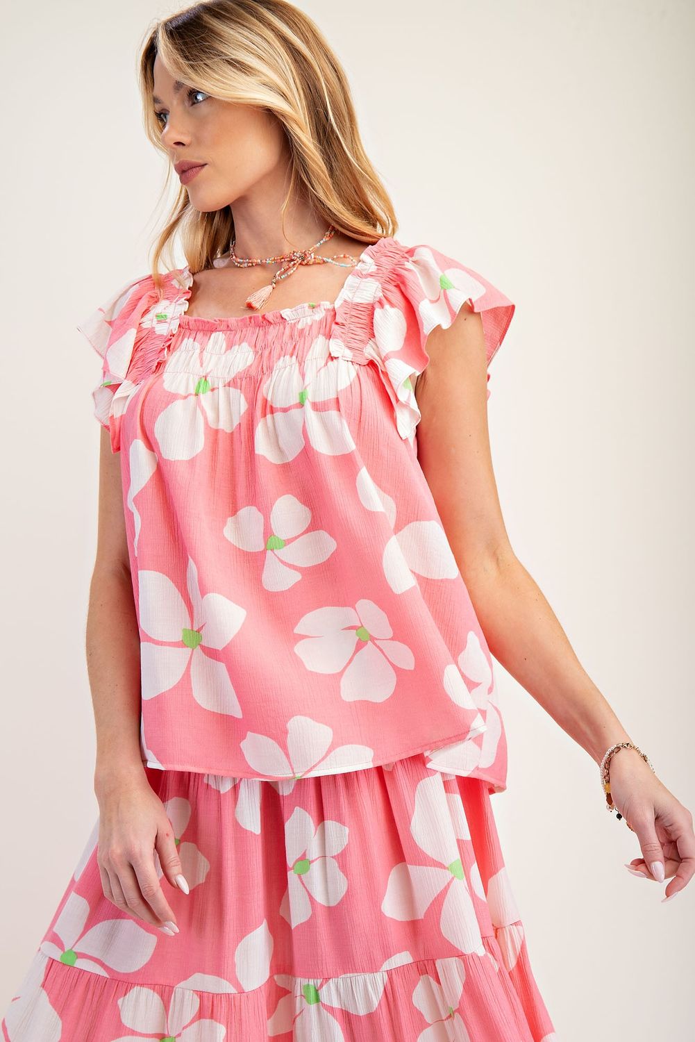 Printed Peach Blossom Swing Top