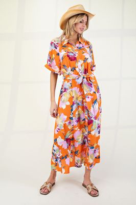 Printed Rayon Linen Button Down Dress