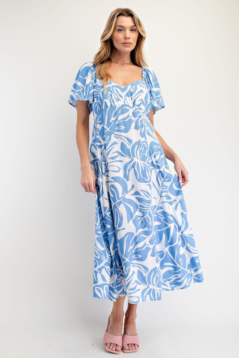 Printed Rayon Linen Maxi Dress
