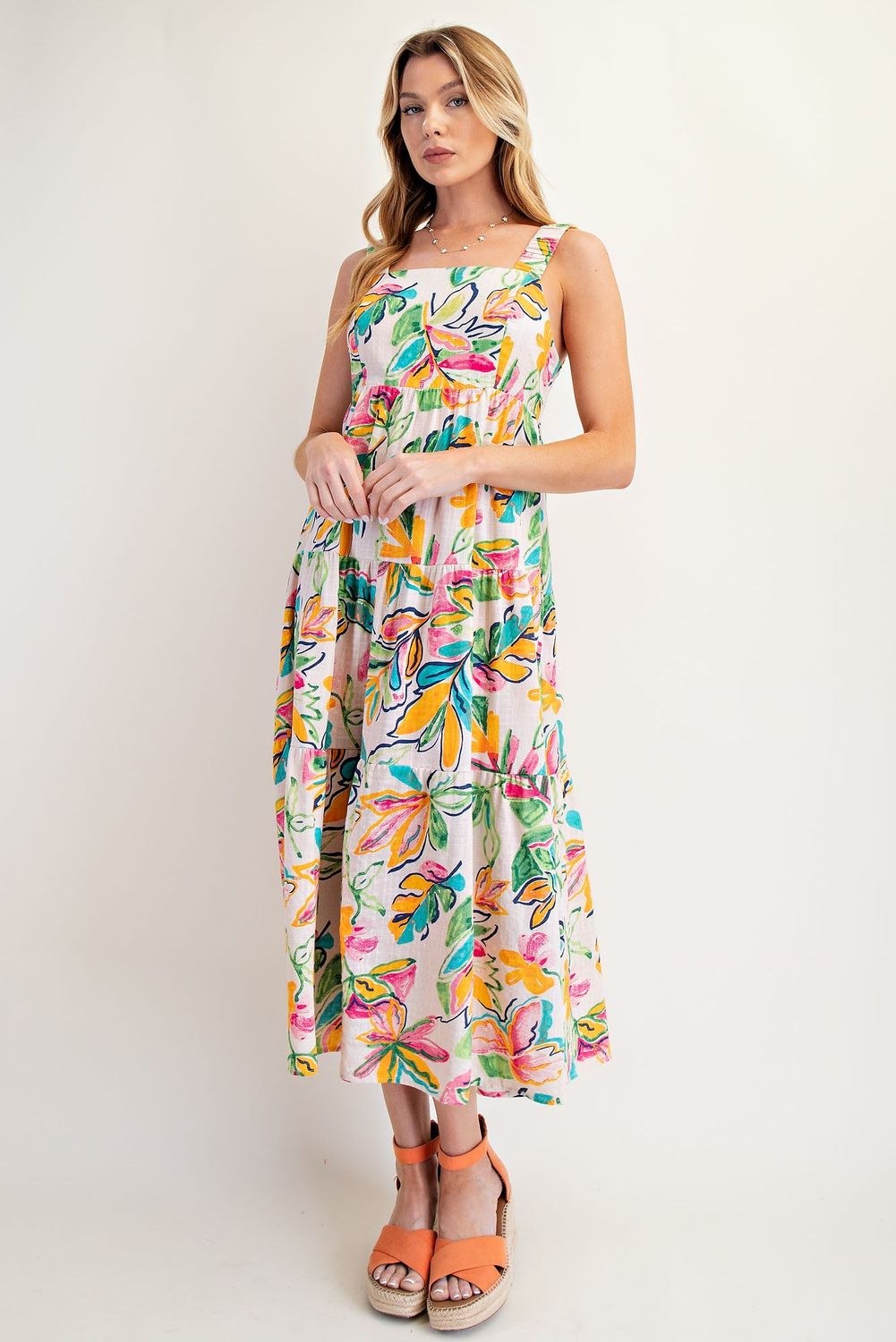 Printed Cotton Rayon Slub Maxi Dress
