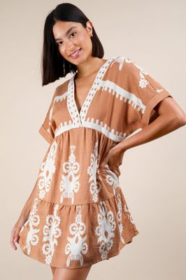 Plus Size - Printed V-Neck Woven Mini Dress
