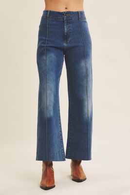Stretchy Pintuck Ankle Length Wide-leg Denim Pants
