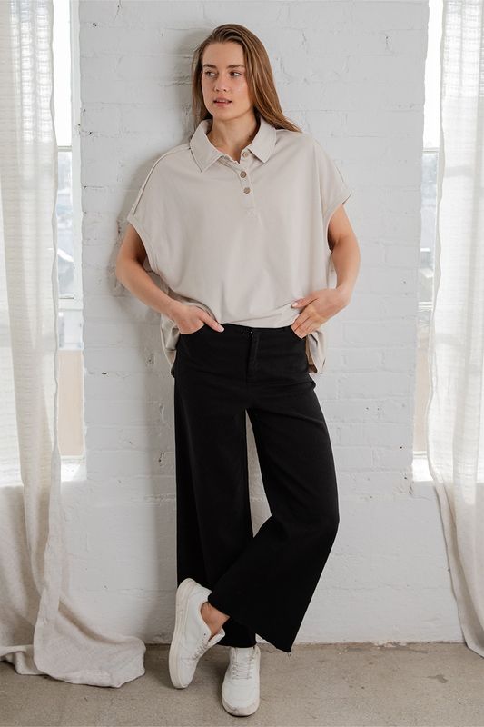 Cotton Twill Wide Leg Ankle Pant