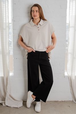 Cotton Twill Wide Leg Ankle Pant