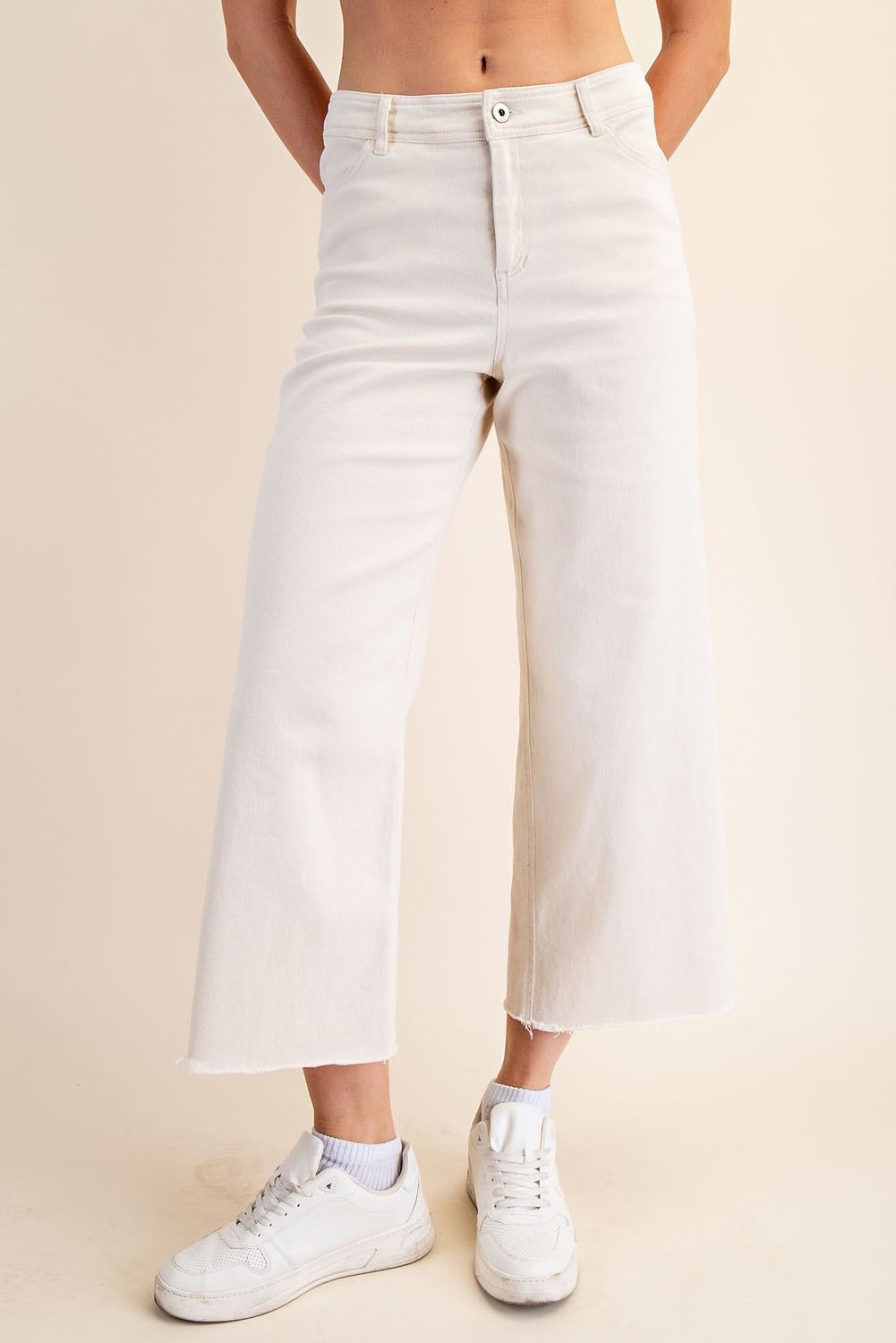 Cotton Twill Wide Leg Ankle Pant - Plus, Color: Bone, Size: 1XL