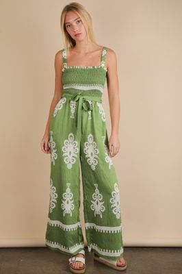 Boho Printed Smocking Detail Jumpsuit
