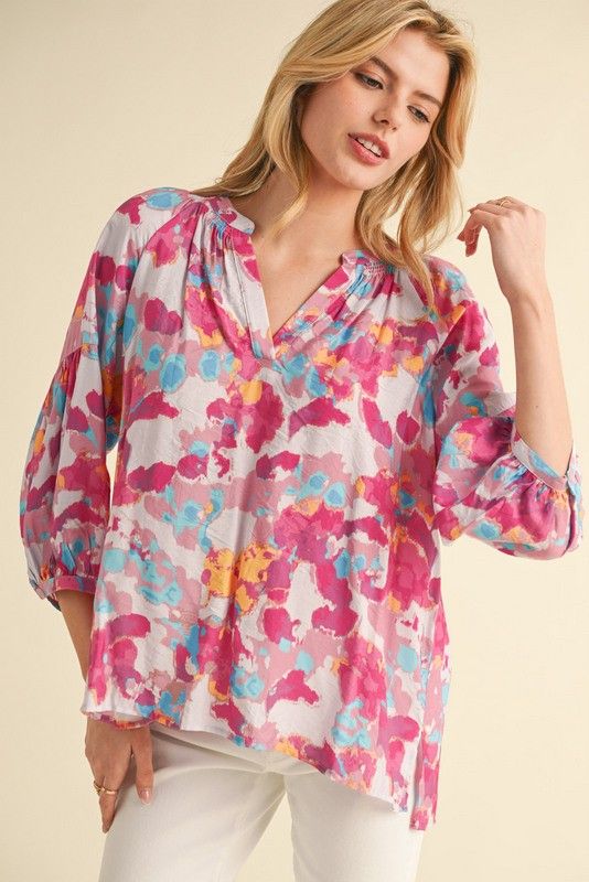 Multicolor Print 3/4 Sleeves Top