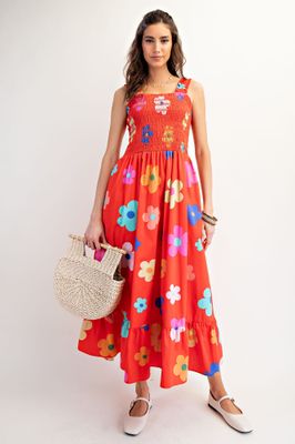 Floral Printed Cotton Poplin Maxi Dress