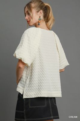 Boxy Cut Jacquard Round Neck Top