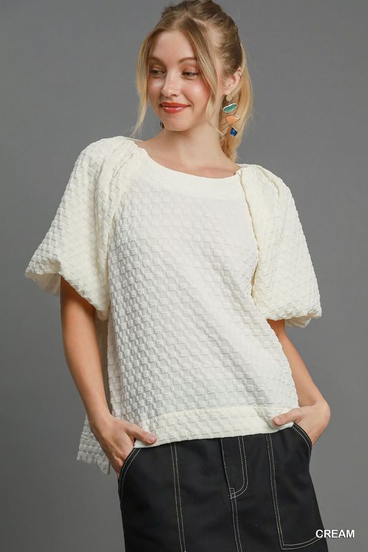Boxy Cut Jacquard Round Neck Top