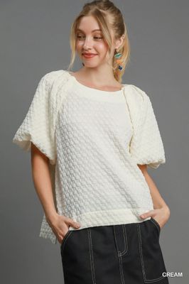 Boxy Cut Jacquard Round Neck Top
