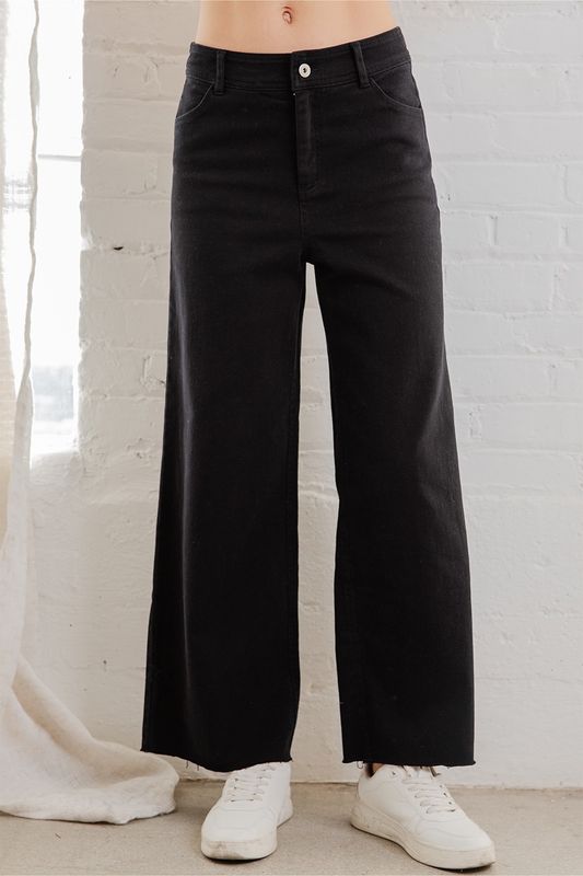Cotton Twill Wide Leg Ankle Pant