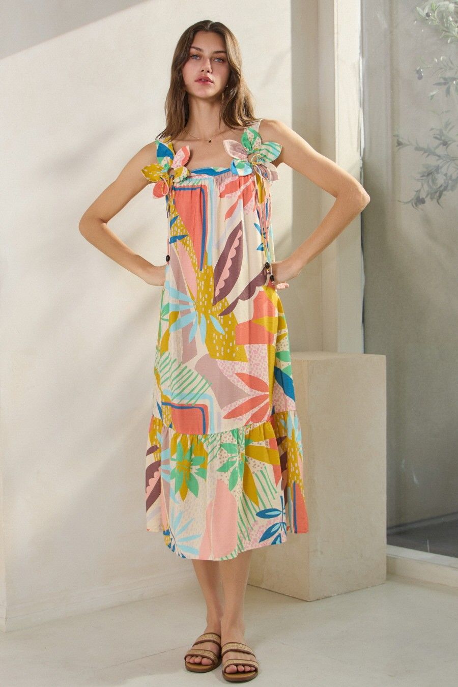 Tropical Printed Sleeveless Dress