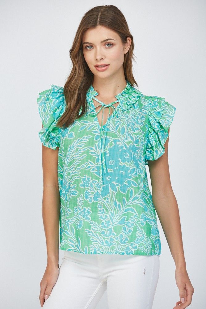 Flutter Sleeve Ruffle Collar Top