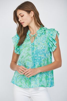Flutter Sleeve Ruffle Collar Top