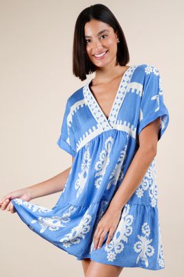 Printed V-neck Woven Mini Dress