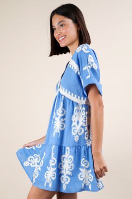 Printed V-neck Woven Mini Dress