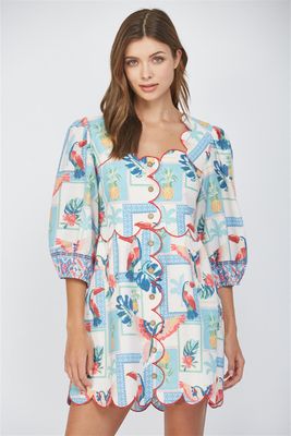 Tropical Print Scallop Edge Detail Dress