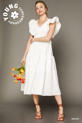 V-Neck Ruffle Midi Dress
