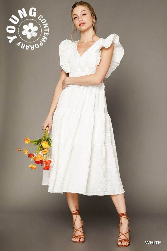 V-Neck Ruffle Midi Dress