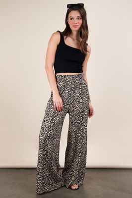 Leopard Print Wide Leg Pleated Pants