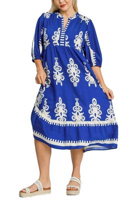 Plus - Two Tone Abstract Print V-Neck Dress