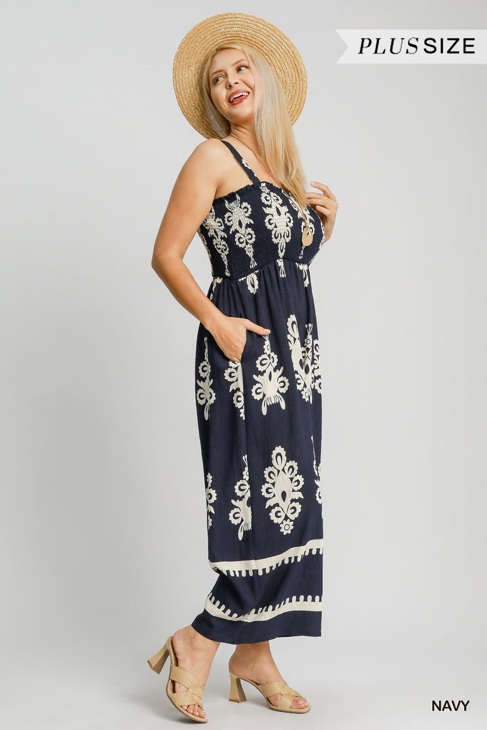 Plus - Border Print Sleeveless Jumpsuit