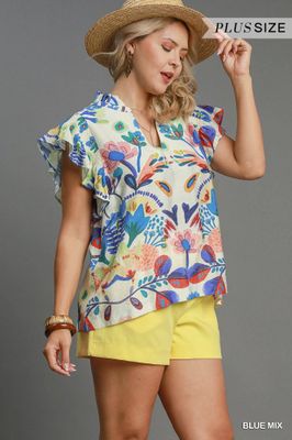 Plus - Floral Print Babydoll Top