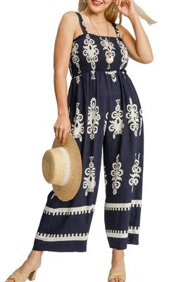 Plus - Border Print Sleeveless Jumpsuit