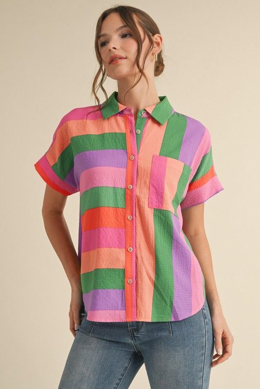 Multicolor Striped Button-up Top