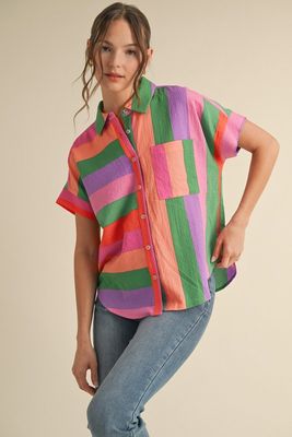 Multicolor Striped Button-up Top