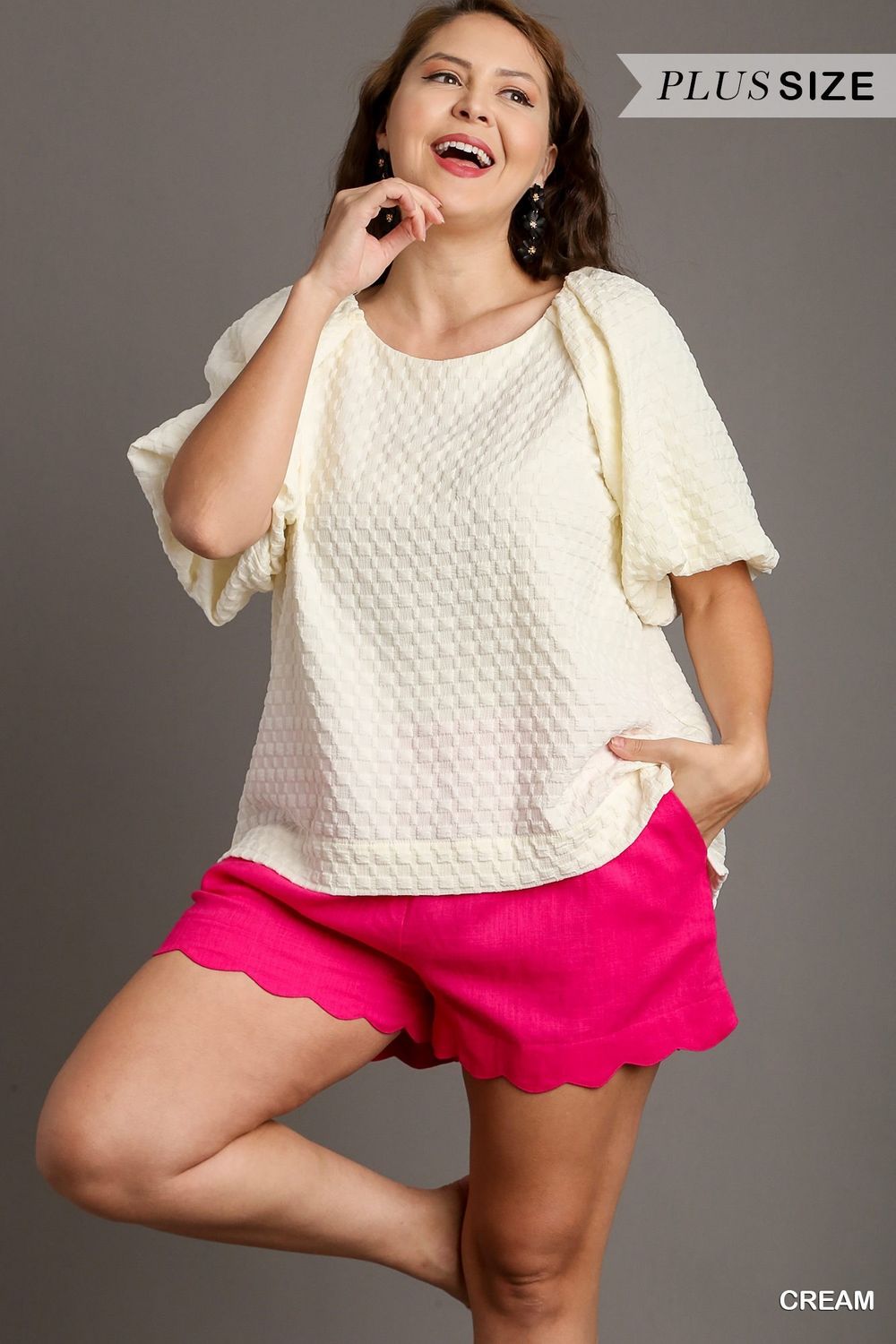 Plus - Jacquard Round Neck Top