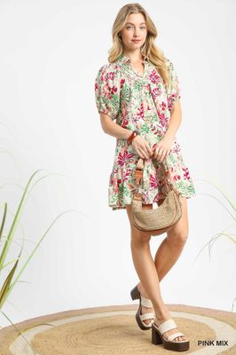 Tropical Floral Tiered Mini Dress