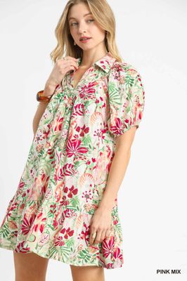 Tropical Floral Tiered Mini Dress