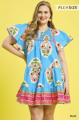 Plus - Floral Boho Tiered Mini Dress