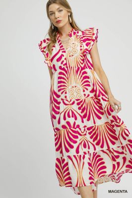 Boho Tiered Ruffle Sleeve Midi Dress